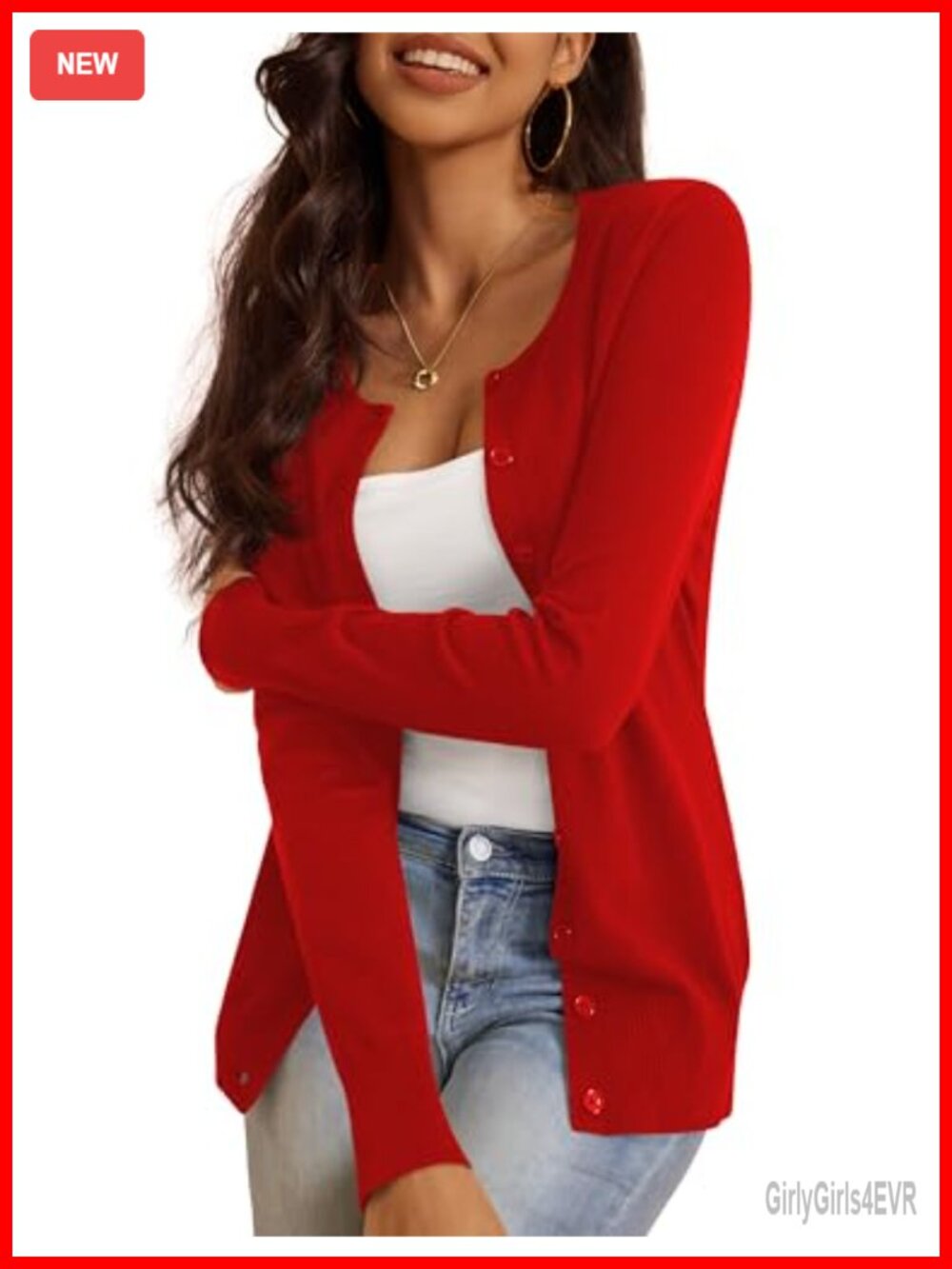 Slim Fit Cardigan Sweaters for Women Long Sleeve Button Down Crew Neck
